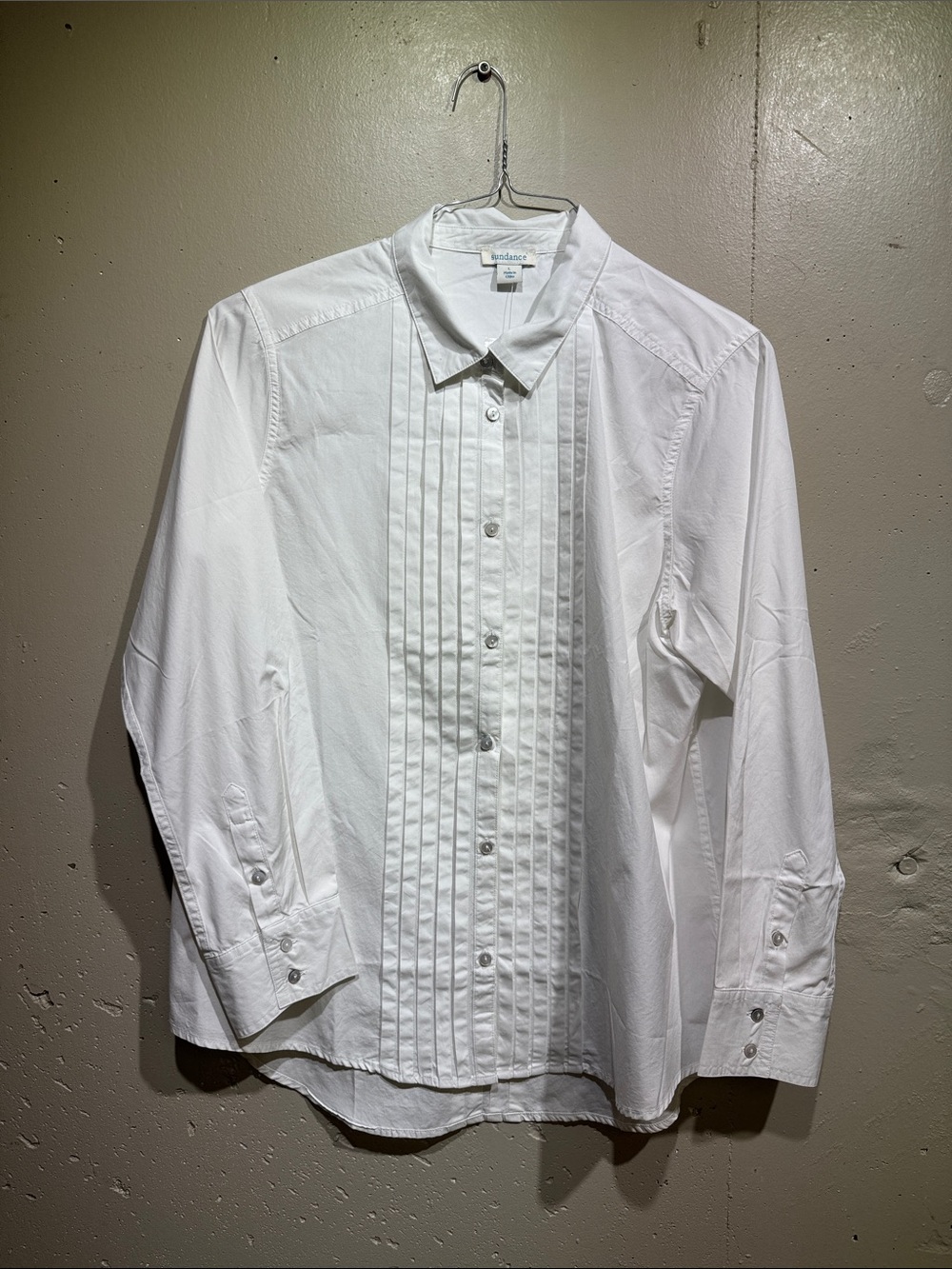 Sundance White Womans Pleated Front Dress Shirt
